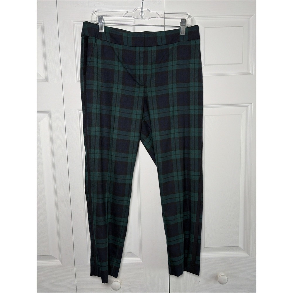 Talbots Hampshire Ankle Pants Womens Size 8P Green Black Watch Plaid‎ Wool Blend